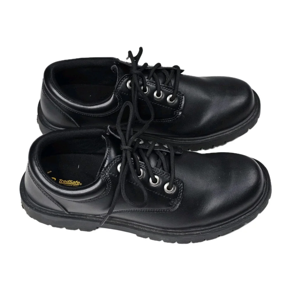 TredSafe Mens Black Leather Lace Up Oil Slip Resistant Work Shoes Size 9.5
